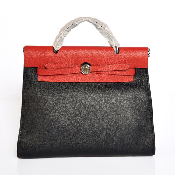 7A Replica Hermes Black/Red Red Kelly 32cm Togo Leather Bag 1689